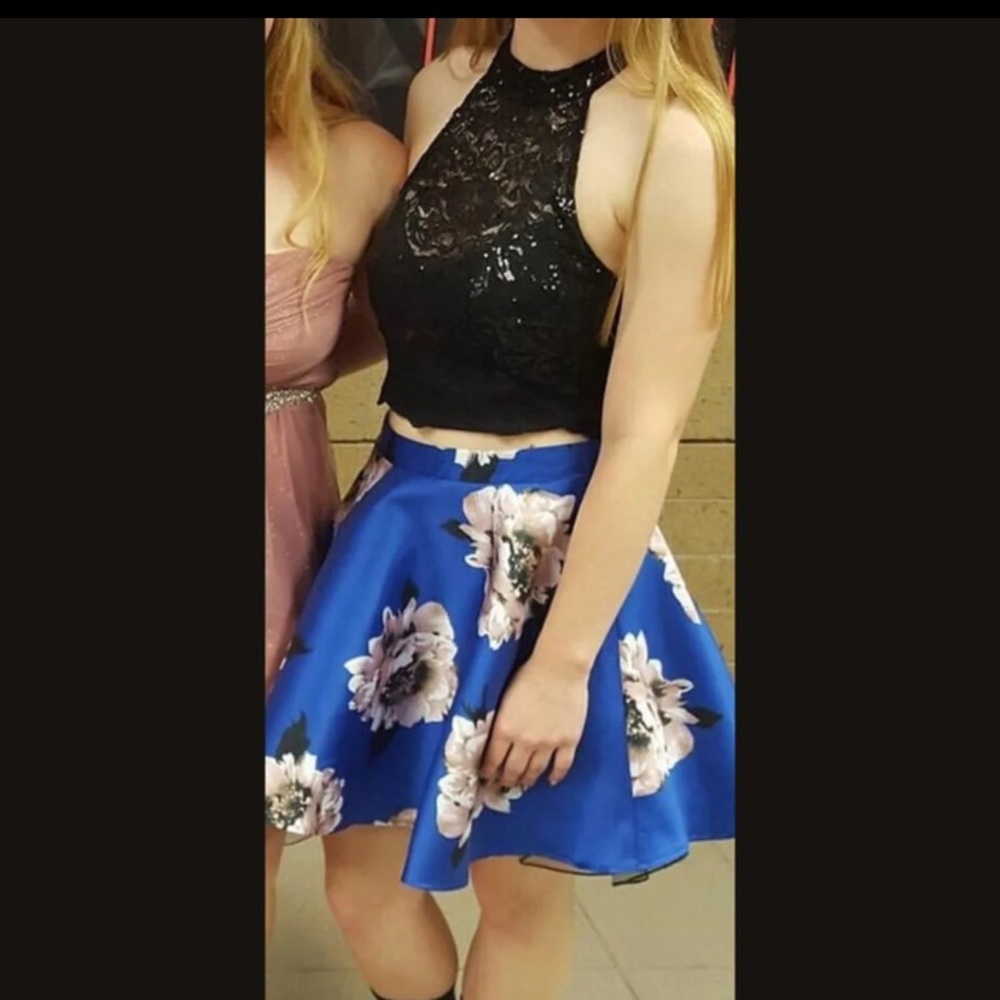 City Studio Floral Blue Homecoming Dress